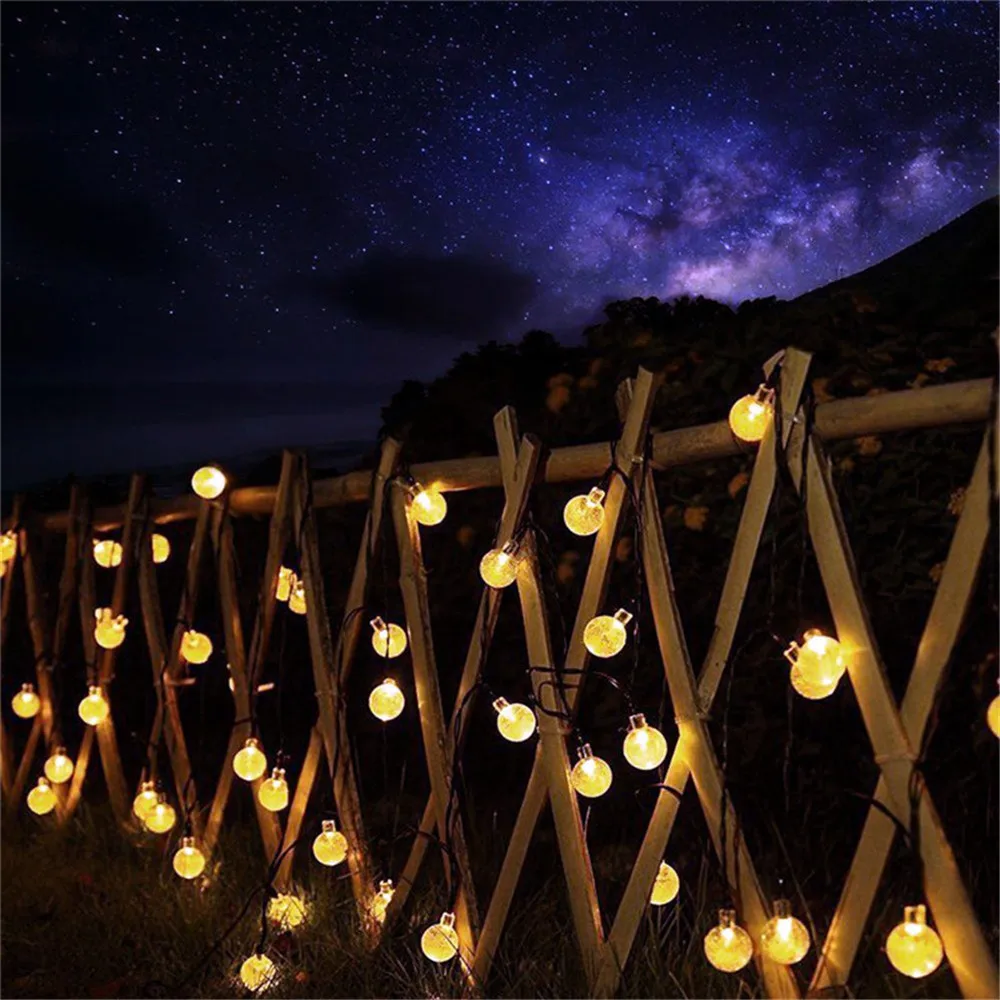 Solar String Lights Outdoor 50 Led Crystal Globe Lights with 8 Modes Waterproof Solar Powered Patio Light for Garden Party Decor