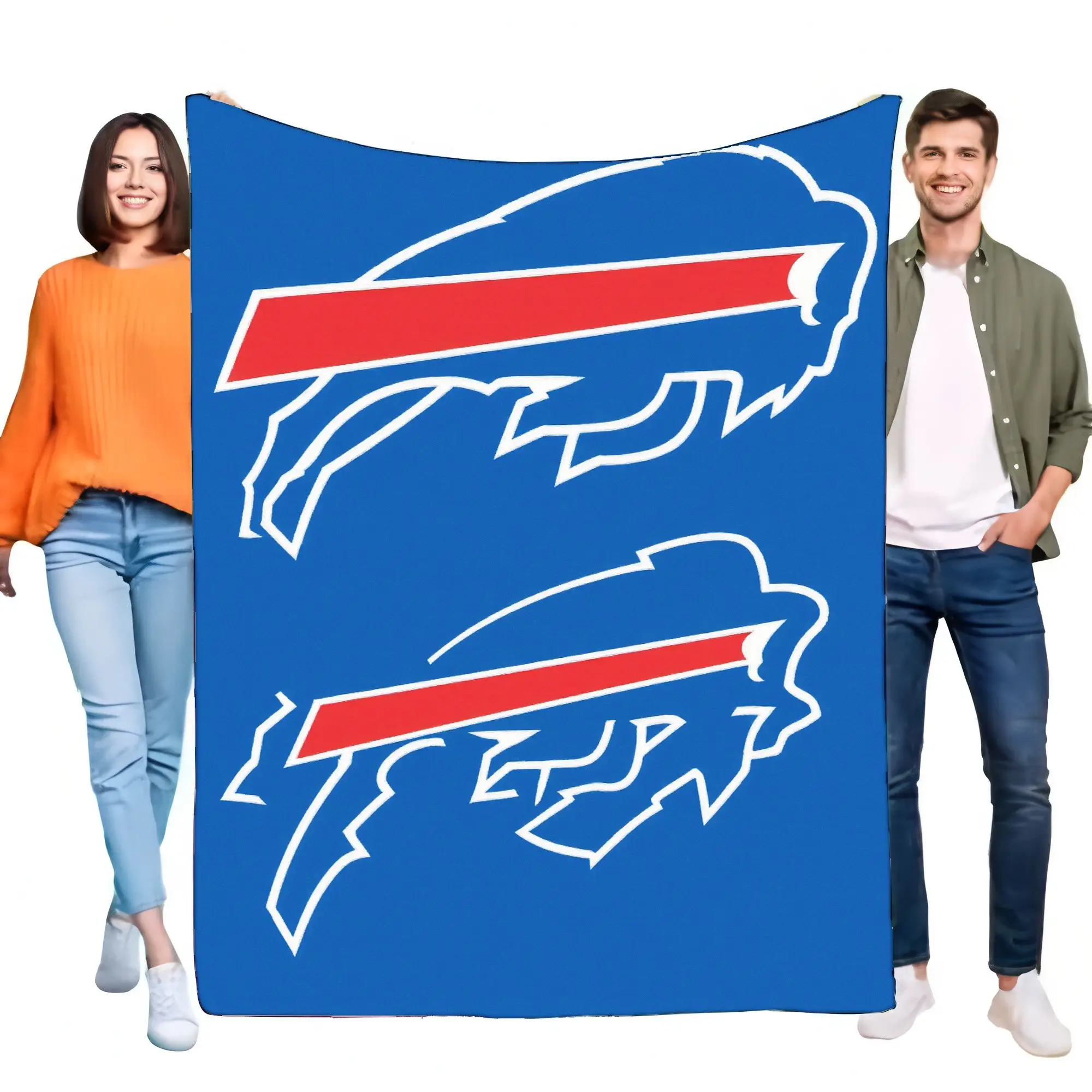 Buffalo Bills Logo Blanket Soft Large Blue Throw Featuring Two White Logos with Red Stripes Ideal for Home Decor and Sports Fans