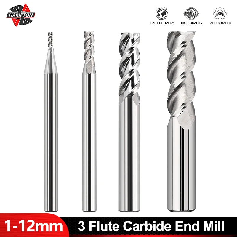

HAMPTON 1/8PCS 3 Flute Carbide End Mill 1-12mm CNC Machine Router Bit For Aluminum Acrylic Wood Copper Plastic Milling Cutter