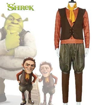 Movie Shrek Dwarf Monsters Cosplay Costume Disguise Uniform Shirt Vest Trousers Scarf Sets Halloween Party Outfits for Adult Men