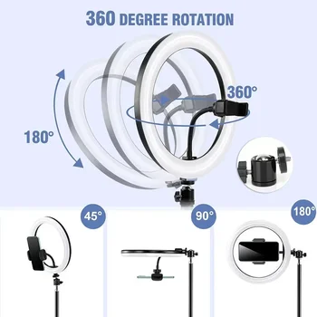 Alternative view of Desktop Overhead Tripod for Phone with 10''Ring Light Adjustable Cellphone Bracket for Video Shooting Photography Live Streaming