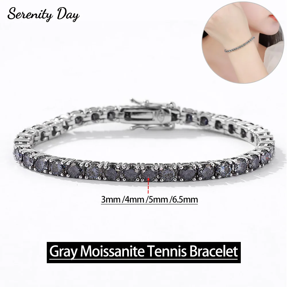 

Serenity 3mm 4mm 5mm 6.5mm Gray Moissanite Tennis Bracelet for Women Men 100% Sterling Silver Plated 18K Bracelet Hand Chain GRA