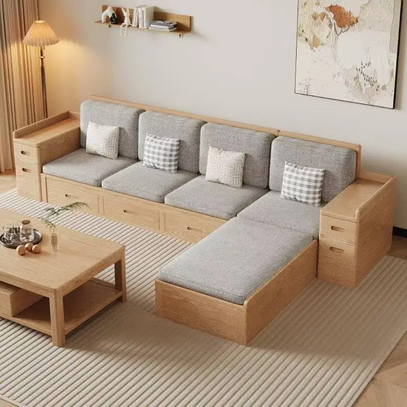 Ash wood sofa modern simple log color furniture winter and summer dual-purpose large and small apartment living room home