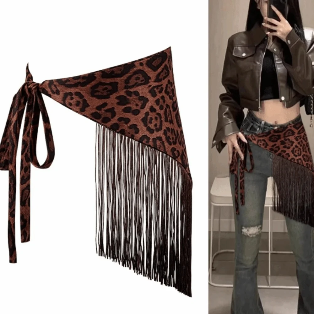 Fashion Chinese Style Triangular Waist Belt Tassel Printing Trim Butt Curtain Ruched High Waist Waist Scarf Dance Practice