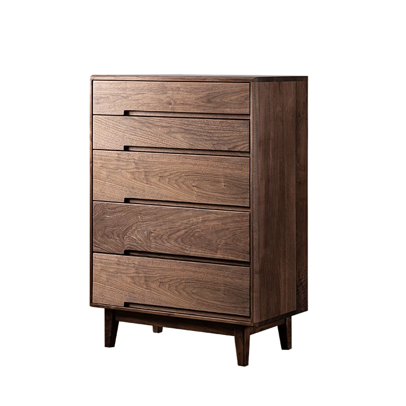 

North America Black Walnut Five-Drawer Wooden Chest of Drawers Simple Modern Pure Solid Wood Chest of Drawer Nordic Locker