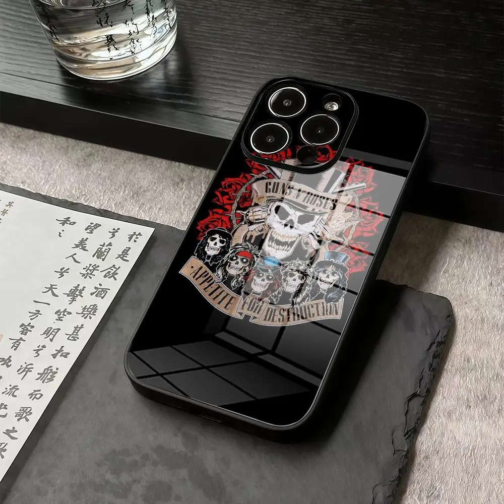 

Phone Case For IPhone 17 16 15 14 13 12 11 Pro Max X XR Precision holes in acrylic glass PC Cover Band G-Guns N Roses