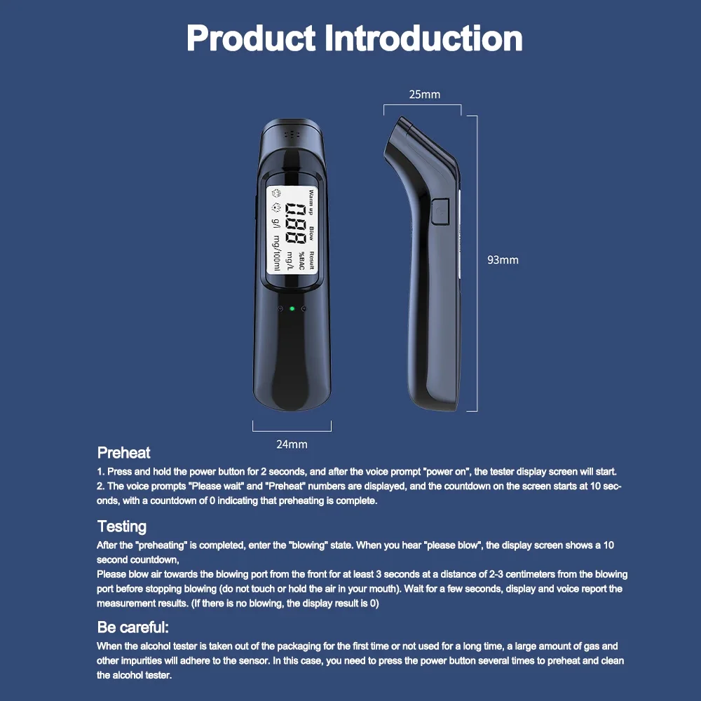 Non-Contact Breath Alcohol Detector Breathalyzer Rechargeable Portable LCD Digital Alcohol Diagnostic Tool Prevent Drunk Driving