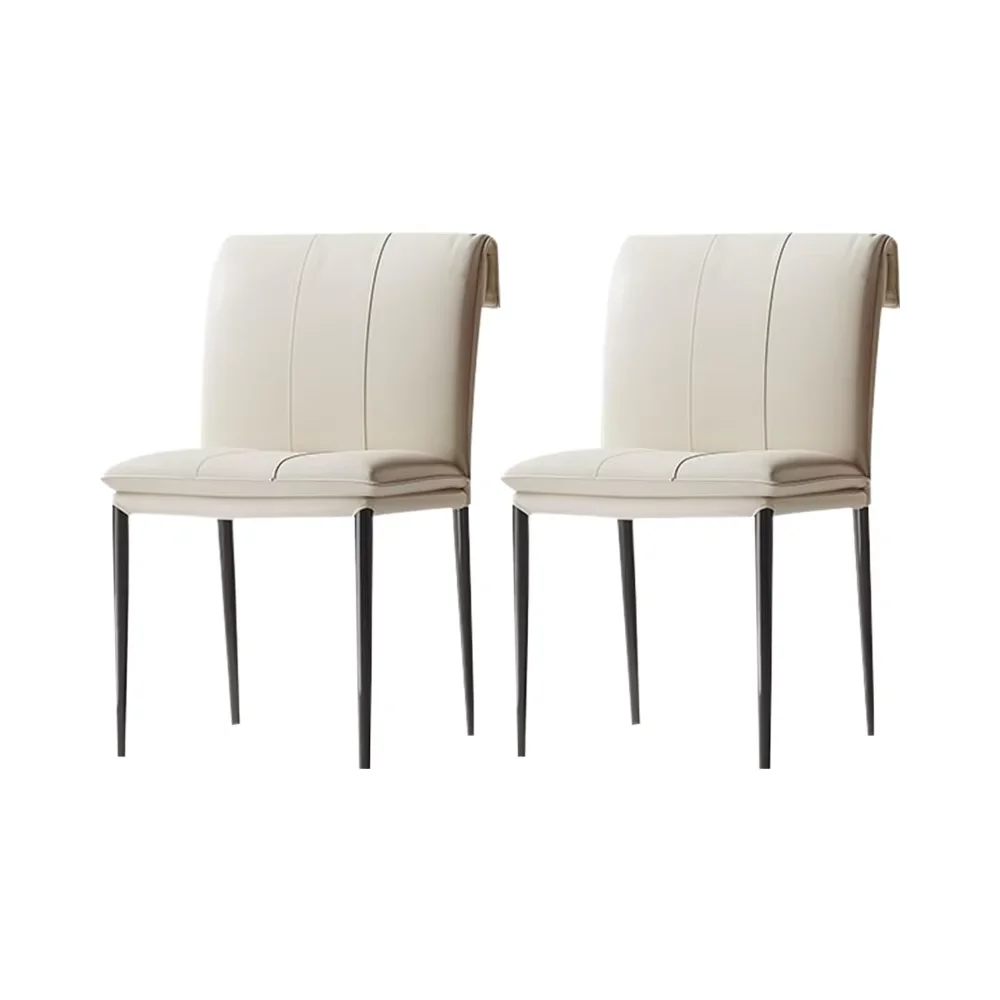 

#Modern Style Light Leather Armless Dining Chair with Backrest Removable Cover Iron Legs Eco-Friendly for Villa and Hotel Use