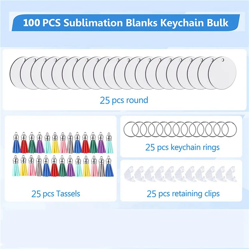 

ABUF-300Pcs MDF Sublimation Blanks Keychain Bulk, Sublimation Keychain Blanks With Key Ring Double-Sided For DIY Craft Making