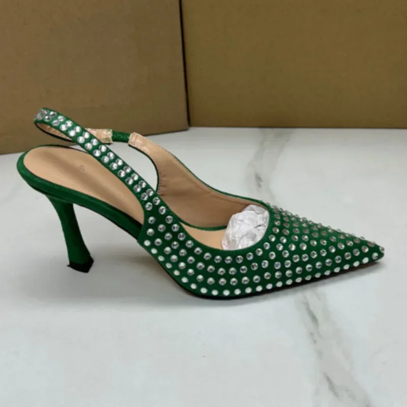 Bombas de diamantes de imitación de lujo para mujer, zapatos de tacón alto con punta estrecha, elegantes y sexys, para fiesta de boda y oficina