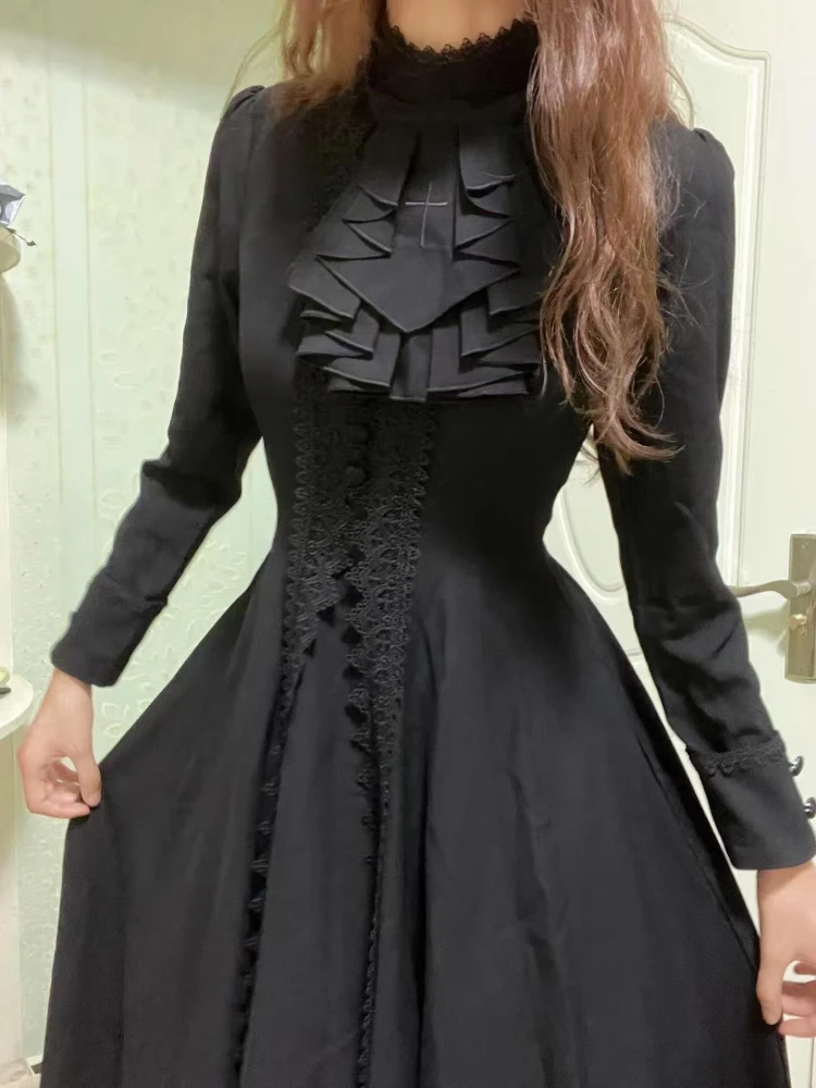 

Японский готический темно-тонкий костюм, женский осенний новый костюм 2021, кружевные платья Лолиты с длинными рукавами, женская модная одежда Хепберн Y2k