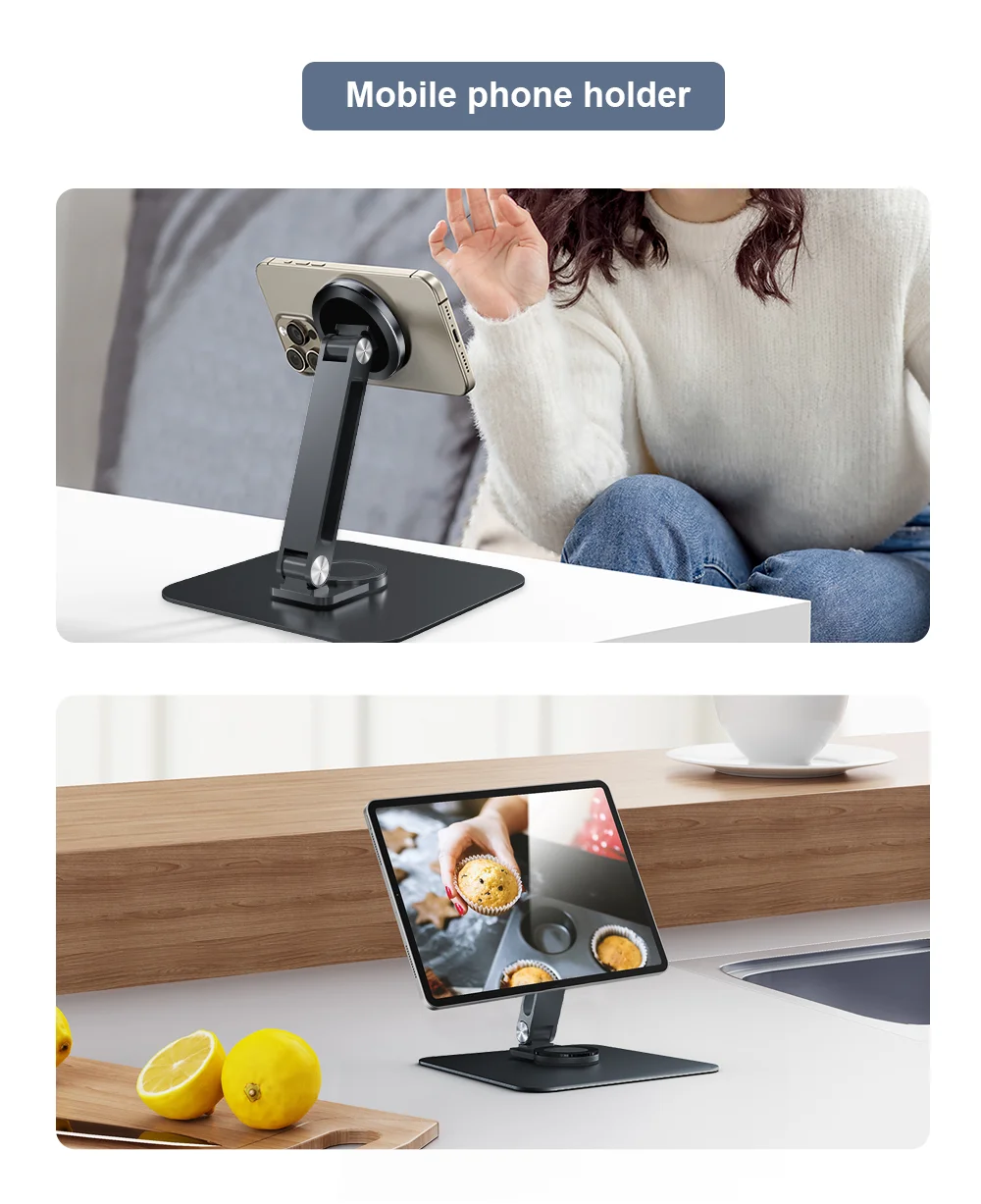 Unew Premium 360 ° Drehbarer magnetischer Ständer aus schwarzem Metall für tragbare Monitore, iPad, iPhone, Tablets von 7-21,5 Zoll, stabil, 3 kg belastbar. – Detail 9