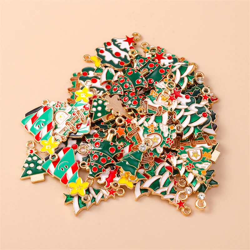 20 Stück gemischte niedliche Emaille-Weihnachtsbaum-Anhänger für die Schmuckherstellung, Tropfenohrringe, Halsketten, Armbänder, DIY-Bastelzubehör – Detail 3