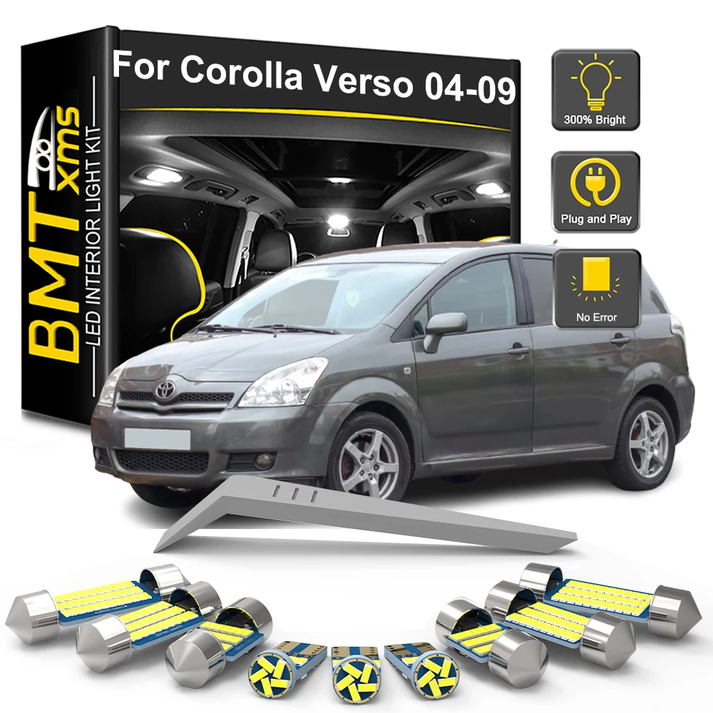 

BMTxms 14PCS LED Interior Light Bulb Kit For Toyota Corolla Verso 2004 2005 2006 2007 2008 2009 Car Dome Trunk Lamp Accessories