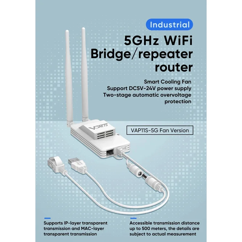 VONETS 5GHz WiFi Bridge/Router/Repeater WiFi to Ethernet Adapter for DVR IoT IP Camera Monitor Video Transmission VAP11S-5G Fan