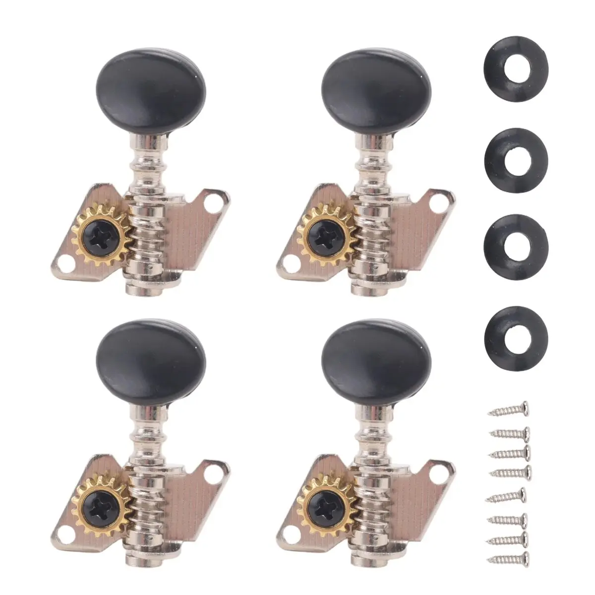 L79A 4 Pieces Metal Opened Ukulele Uke Tuning Pegs Tuners Round Cap Black
