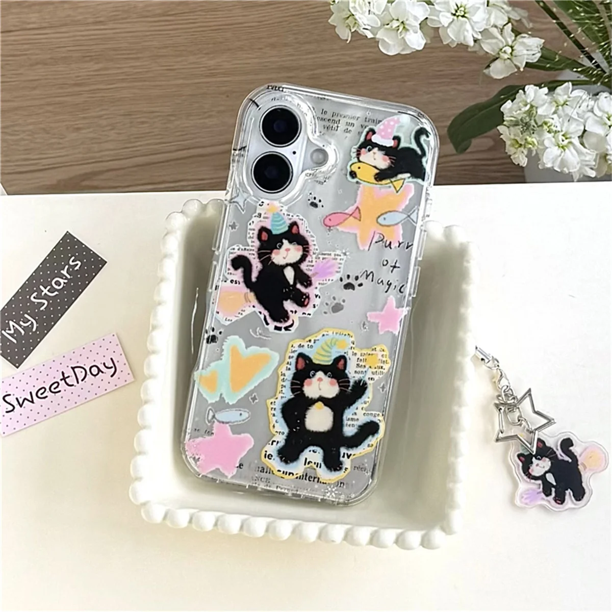 Kawaii لطيف بريق القط قضية الهاتف آيفون 16 برو 15 14 برو ماكس الغطاء الخلفي للصدمات واقية حالات 15 برو ماكس