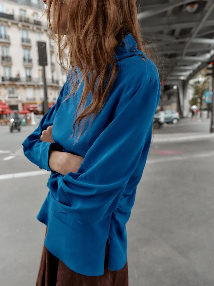 High-End ZA2025 Donna Casual Faion irt Inverno Nuovo colore puro pieghettato Top etnico Costume di scena da donna Scelta premium