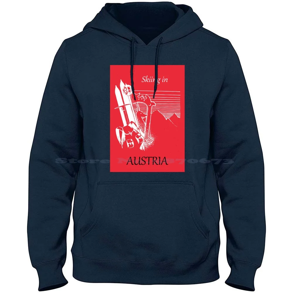 Skiing In Austria-Vintage Mountain Tourism Poster In Austrian Flag Colours 100% Cotton Hoodie Skiing In Austria Mountain