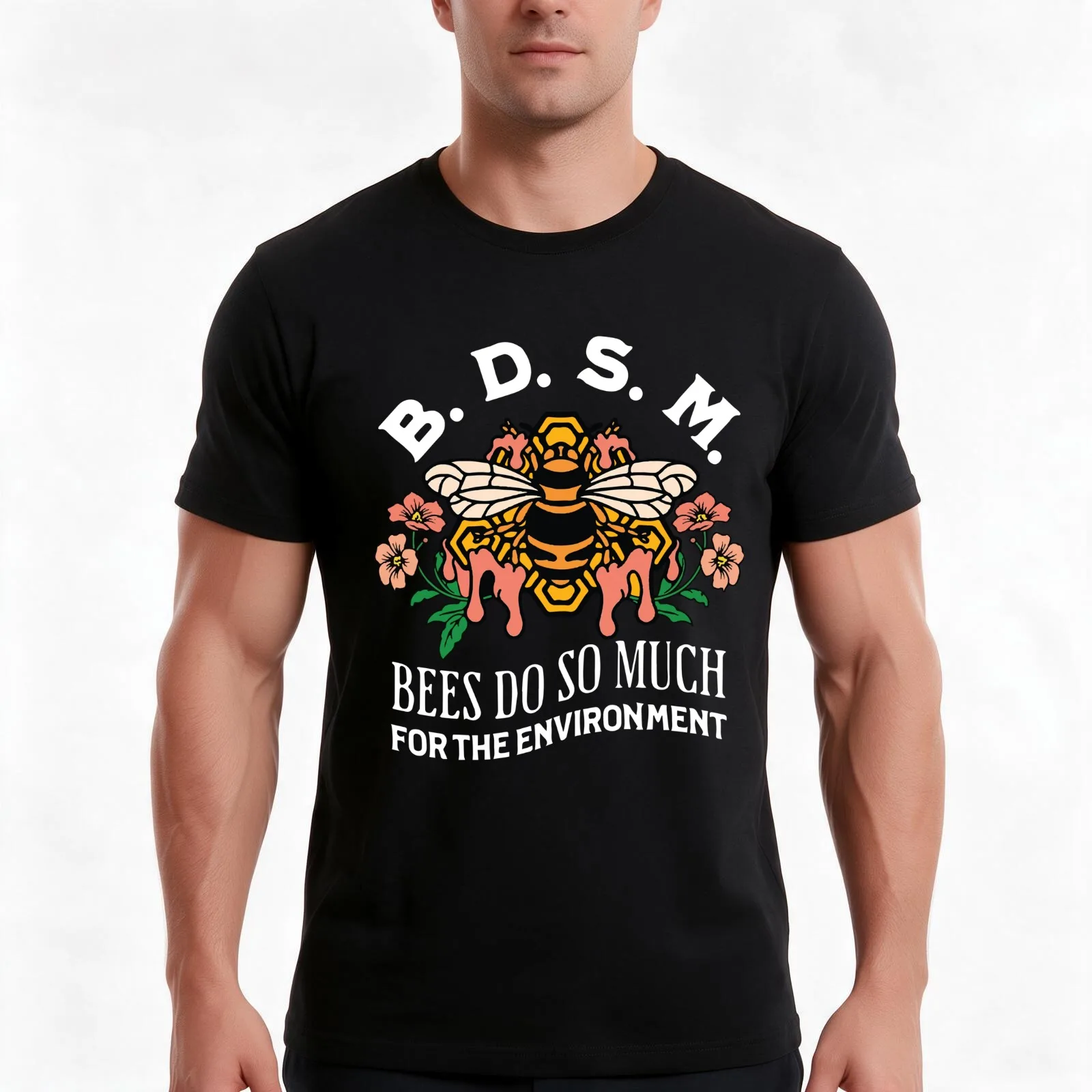 BDSM Bees Do So Much For The Environment T-Shirt, Summer Casual Cotton Tee, Oversized Streetwear Tops, Vintage Graphic Print