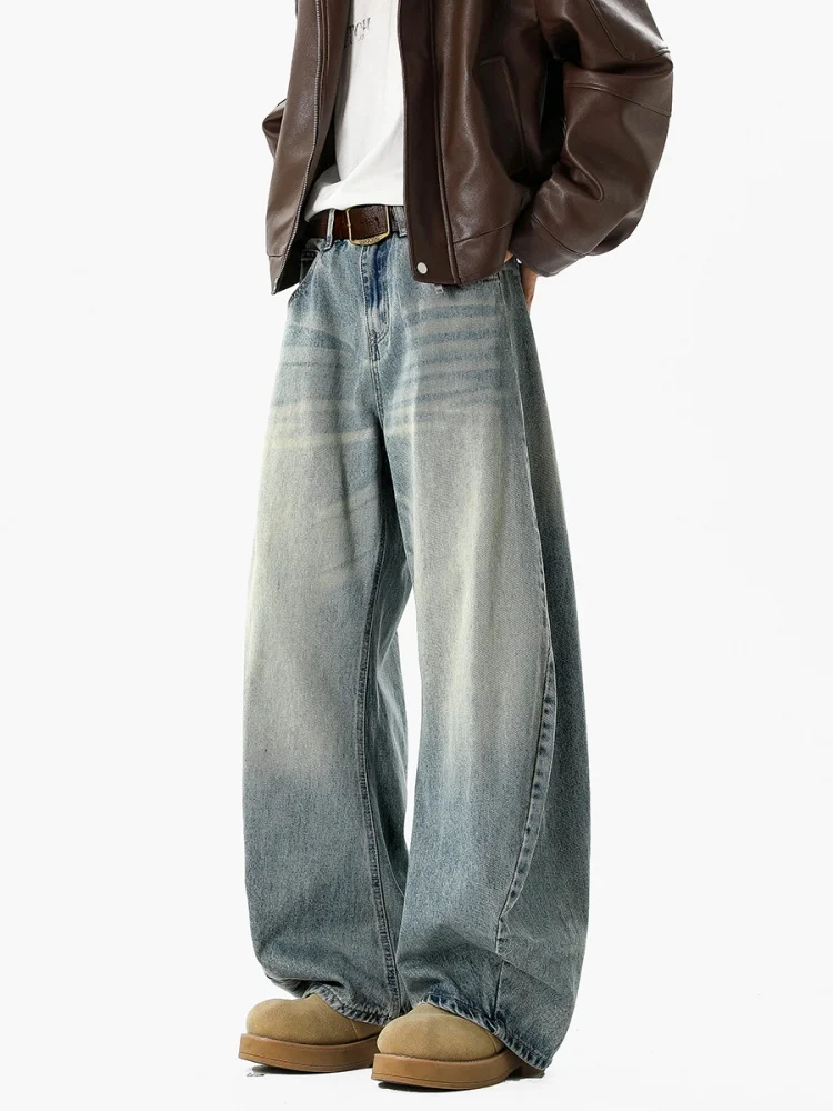 

Ретро-джинсы American Waed Knife для мужчин: прямые, свободные, широкие брюки с эффектом потертости, идеальные для создания стильного образа