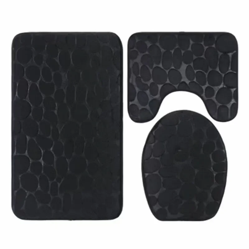 3PCS/Set Non-slip Soft Bath Mat Toilet Cover Carpet Cobblestone Embossed Floor Mat Bathroom Absorb Water Can Be Washed