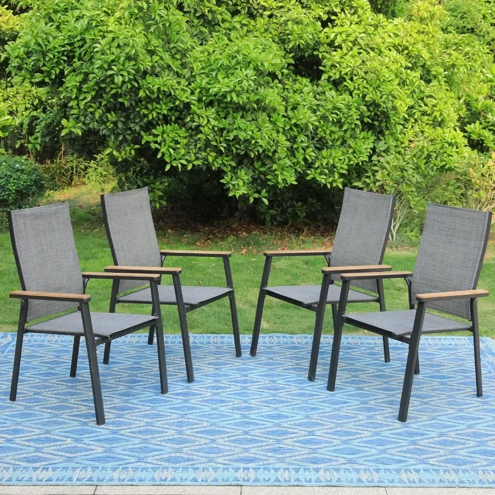 Silla apilable ligera para exteriores, reposabrazos similar a la madera y asiento más amplio para terraza, patio trasero y restaurante