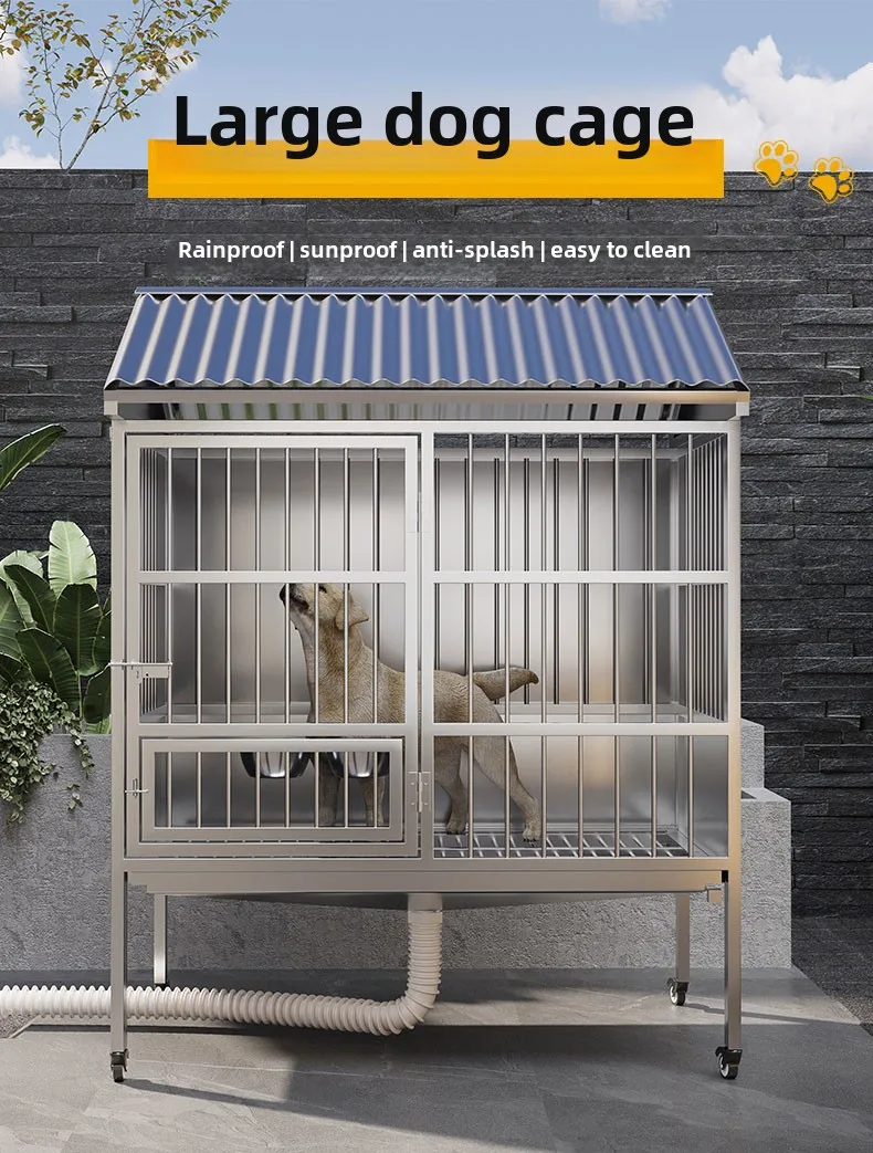 Stainless Steel Dog Cage Large Dog Cage Outdoor Rainproof Wind Outdoor Bulldog Shed Kennel