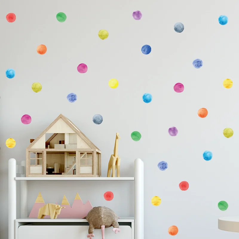 48pc dot adesivo de parede para crianças quartos decoração do berçário do bebê decalques colorido dot arte adesivos decoração de casa papel de parede