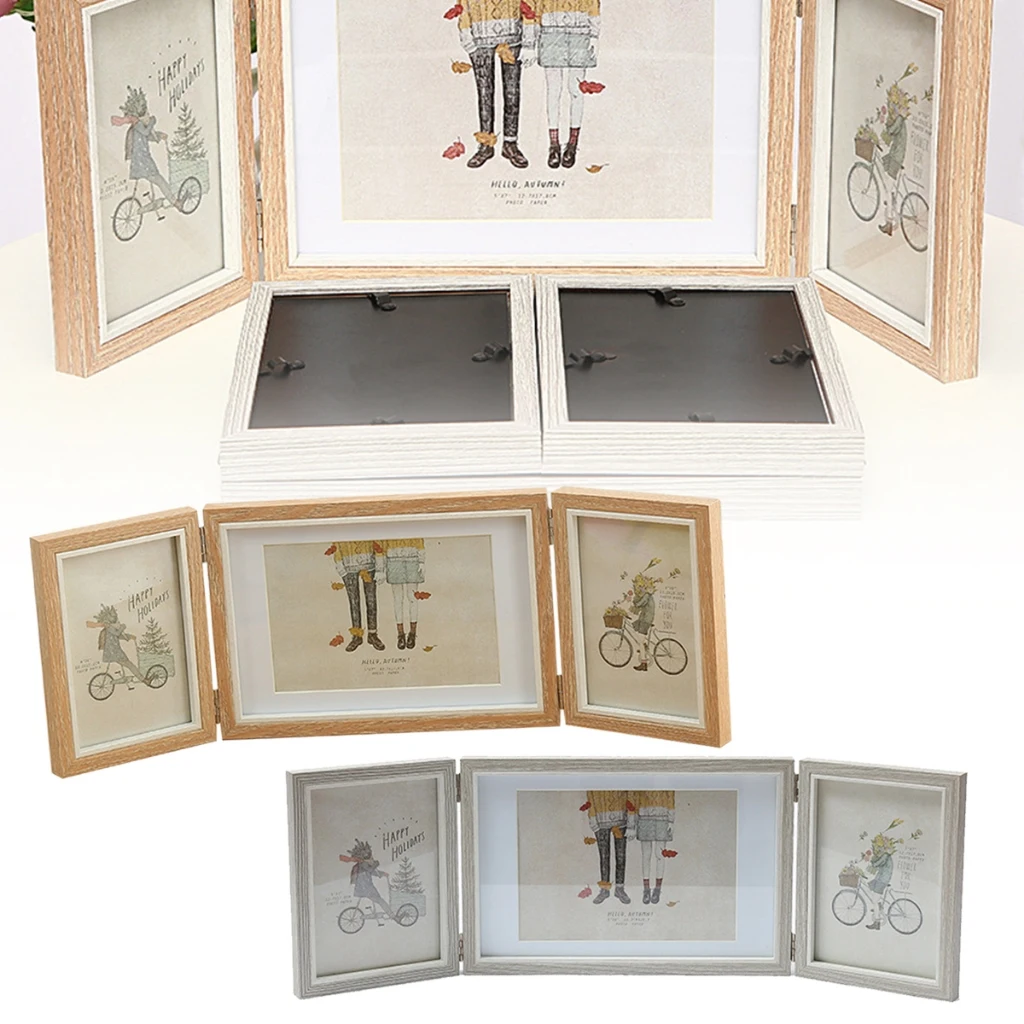 

2024 New Triple Picture Frame Rustic Vertical Hinged Frame Picture Collage Hinged Folding Collage Frame Three Opening Photo