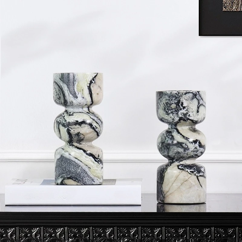 

Wabi Sabi Style Natural Marble Irregular Cylindrical Vase Design Ornament Sample Room Home Desktop Candle Holder Decoration