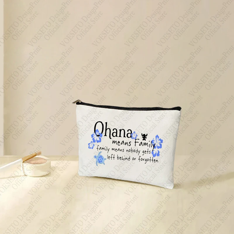 1 pc Ohana Means Family pattern Makeup Bag, Travel Toilet Storage Bag, Party Gift Zipper Organizer, Cosmetic Pouch For Makeup