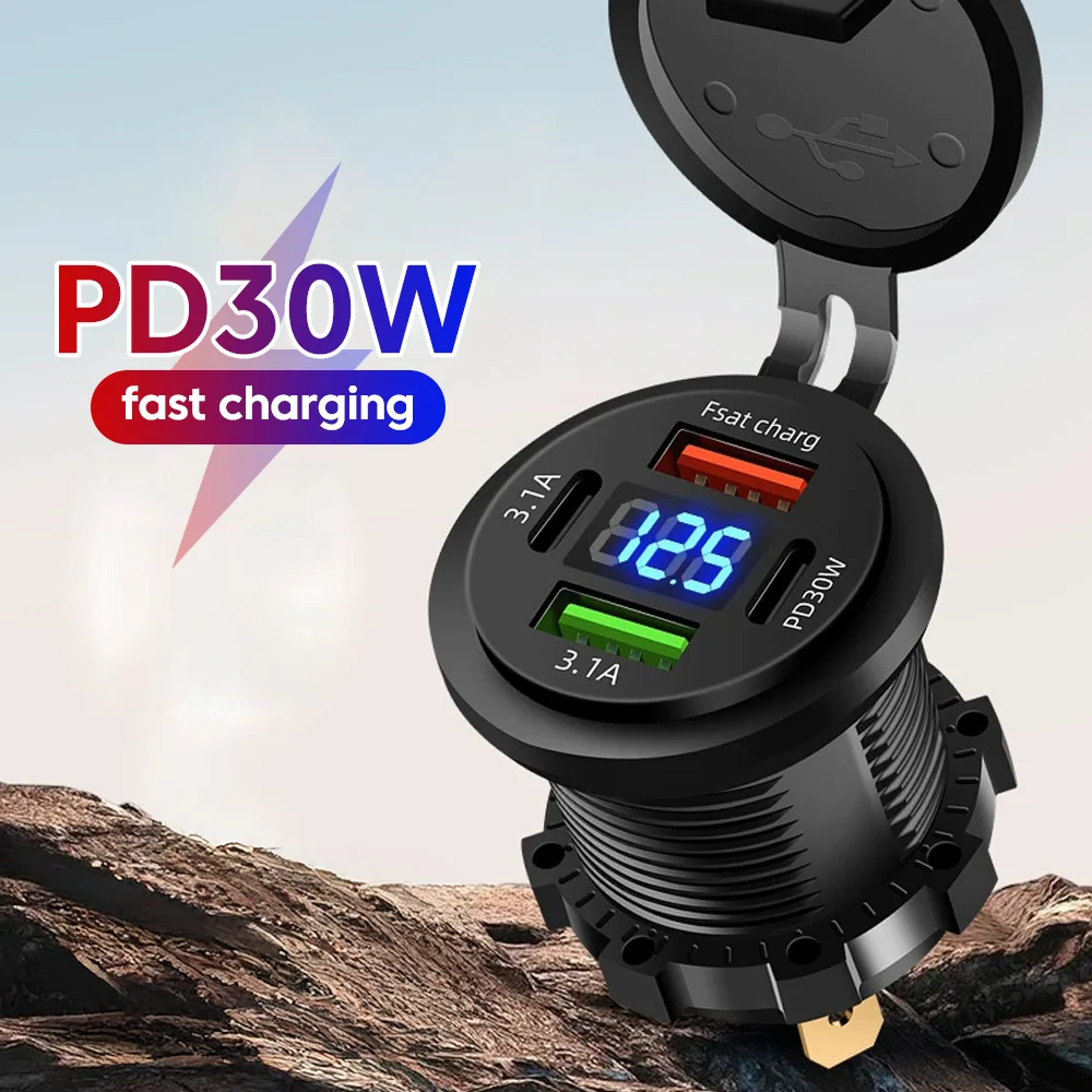 

4 in 1 PD30W Car Charger QC3.0 Fast Charging Car Phone Charger Adapter for iphone Samsung Xiaomi Huawei