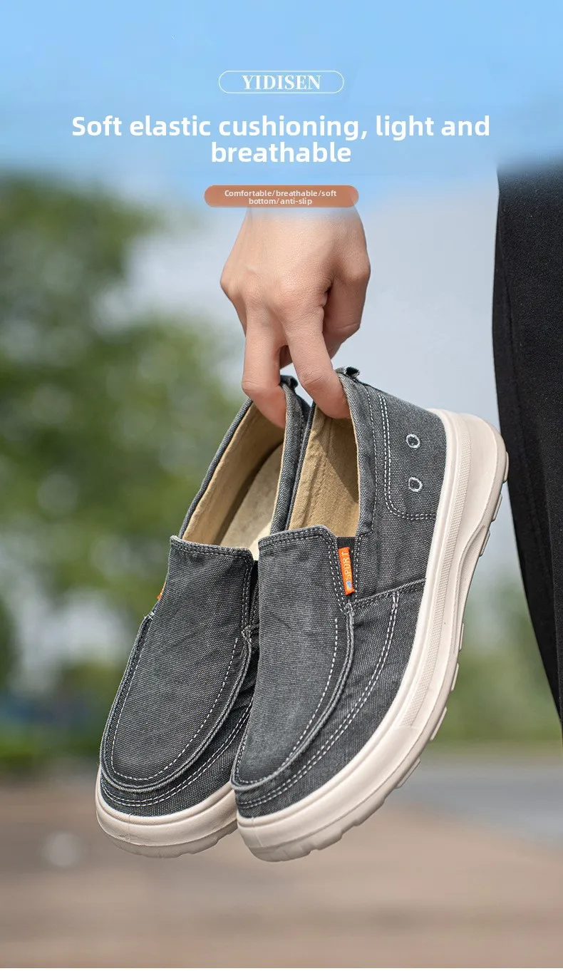 Herren-Slipper aus Canvas, lässige Schuhe, weiches Denim-Obermaterial, atmungsaktives Baumwollfutter, rutschfeste, dicke Sohle, bequeme Loafer zum Gehen. – Detail 1