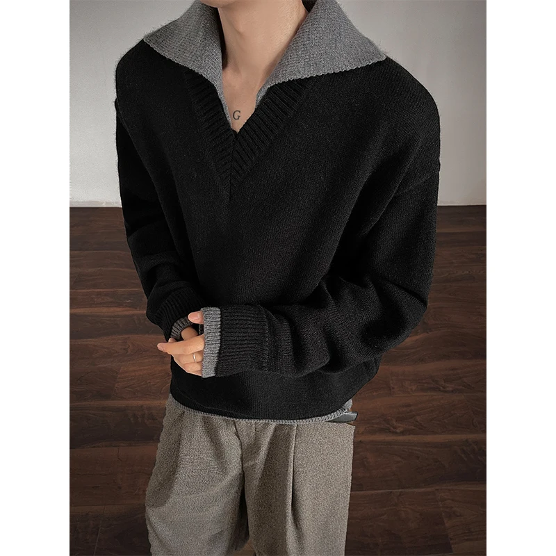 الشتاء سترة برقبة على شكل v الرجال الدافئة موضة عادية الأسود بلوفر مغزول الرجال الكورية فضفاضة طويلة الأكمام سترة رجالي البلوز الملابس