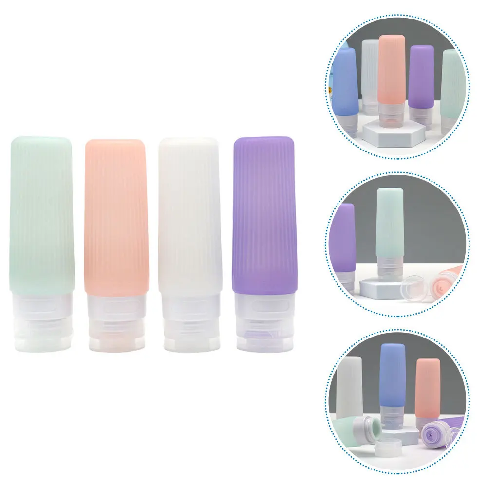 

4Pcs Refillable Silicone Squeeze Bottles Travel Toiletries Container Portable Lotion Shampoo Storage Travel Shampoo Bottles