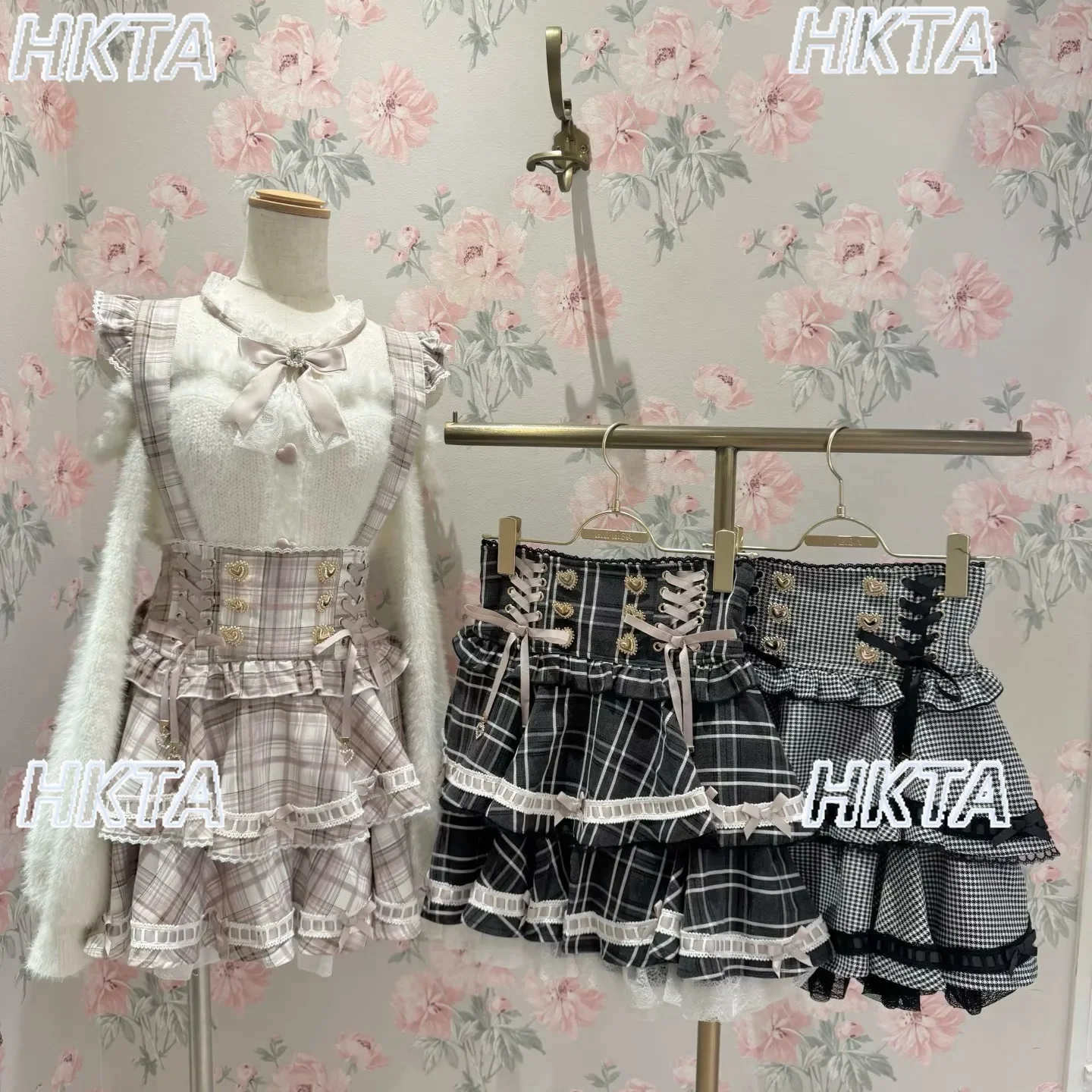 Liz Suspender Skirt 2026 Spring New Fashion Plaid Skirts Sweet Japanese Style Girls Heart Buttons Pleated Short Skirt for Women