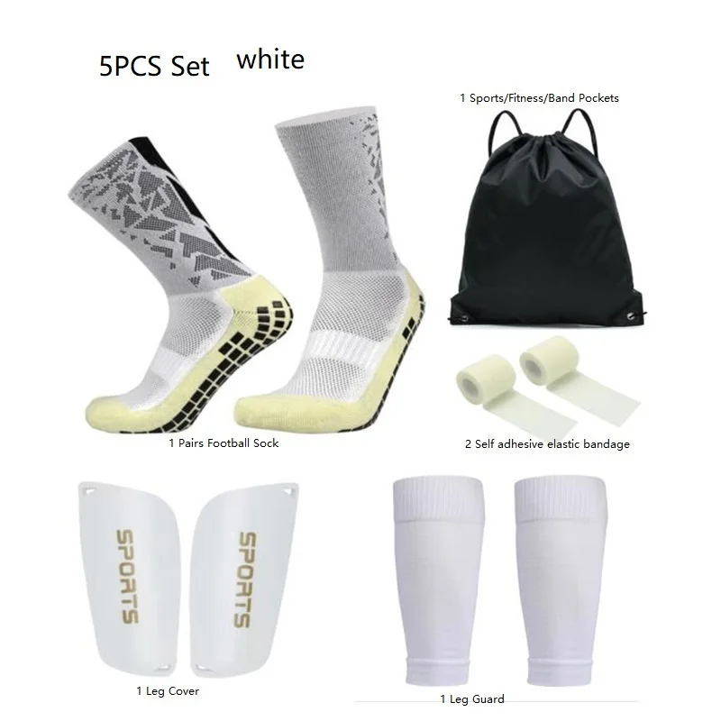 5PCS Set Ball Bag Anti-slip Soccer Women Man Sport Grip Football Socks Leg Cover Bandage Leg Guard Shin Pads For Sports Training