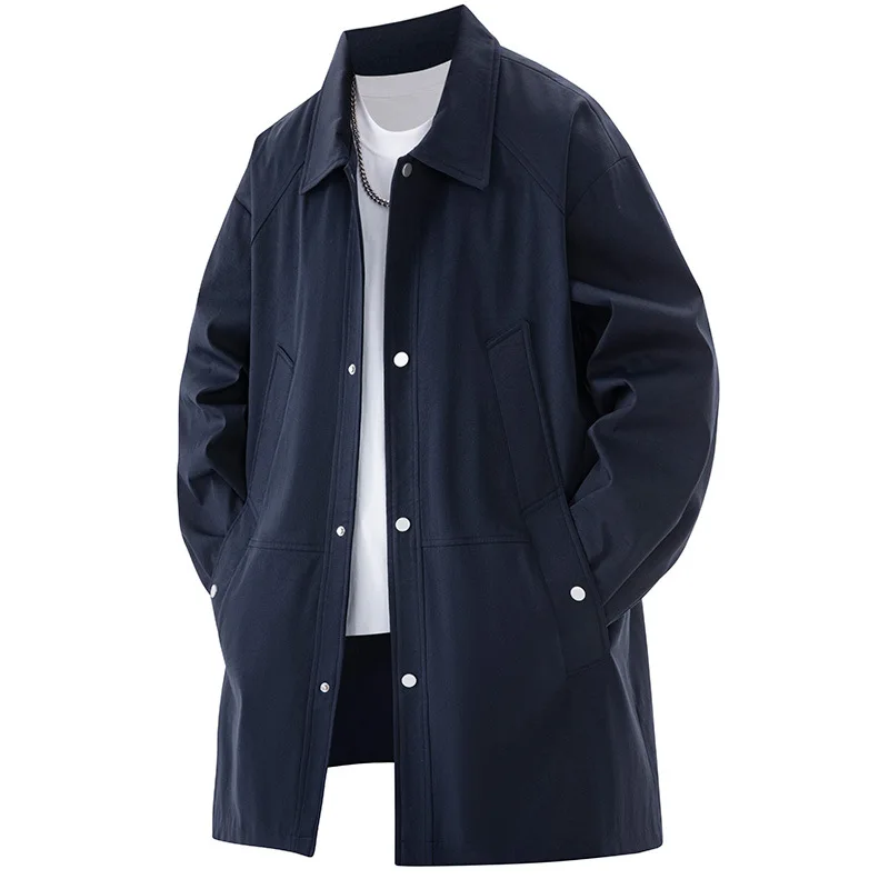 Men's Fit Trench Coat Single Breasted Lapel Solid Color Windproof Lightweight Durable Versatile Comfortable Cardigan Outerwear