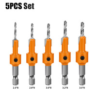 5pcs Countersink Drill Bits for Wood Drilling Sinking Counterbore Hex Shank Power Drills Step Drill Bit Set Woodworking Tools