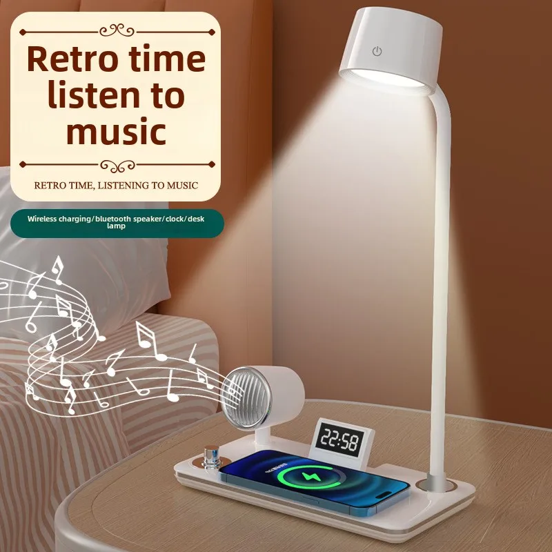 

New Creative 4 in 1 Intelligent Wireless Charger Desk Lamp for Iphone Samsung Eye Protection Bedroom Bedlight Bluetooth Audio