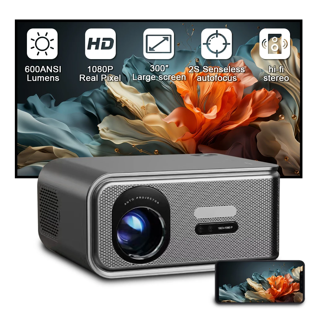 650 ANSI Lumens 4k Projector Movie AI Focus WiFi Portable LCD Video Light Emitting Diode Projector High Definition with Arcade