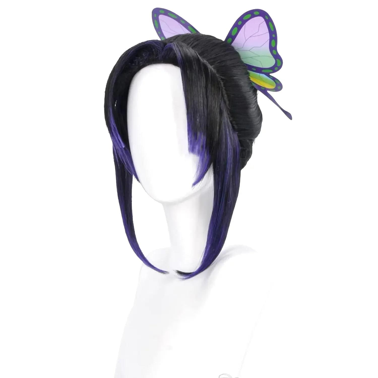 2026 Anime Cosplay Wig with Butterfly Hair Clips, Black Purple Gradient Synthetic Wig for Halloween Party Costume