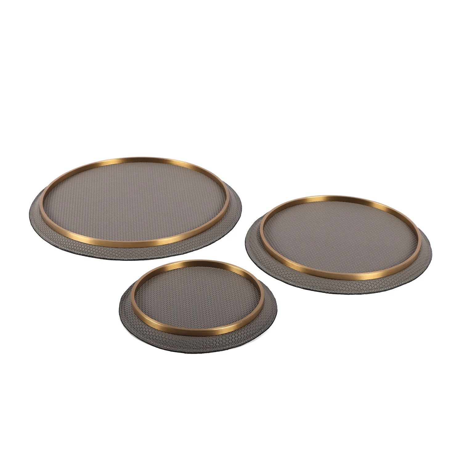 Modern Simple Light Luxury Geometric Splicing Metal Leather Tray Model Room Sales Office Hotel Tabletop Ornament Round