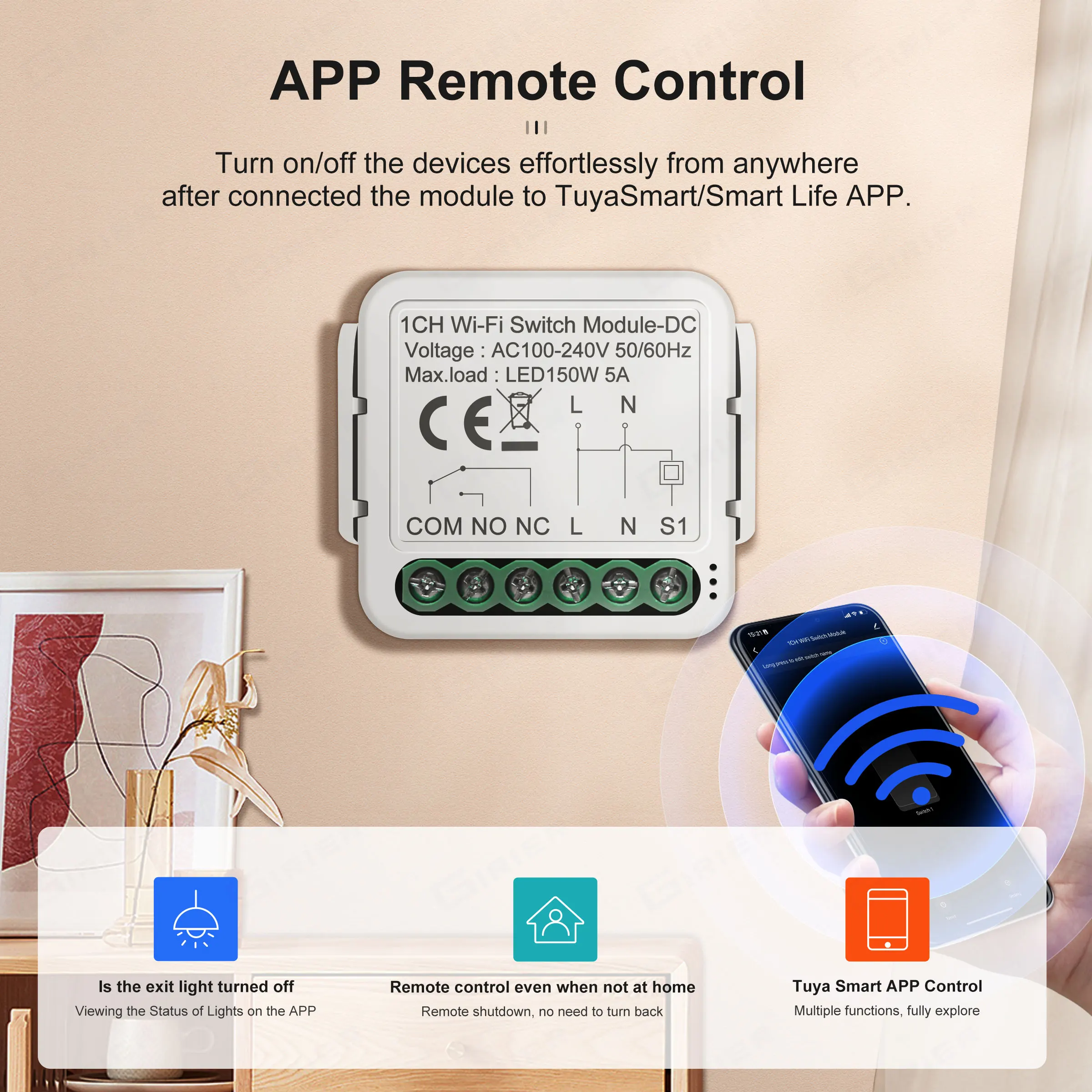 GIRIER-Módulo de interruptor WiFi de contacto seco, relé de interruptor de bricolaje para hogar inteligente, cc 12/24V, CA 100-240V, compatible con