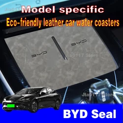 Leather Car Door Groove Anti-Slip Gate Slot Cup Pad Mats Water Cup Storage Box For BYD Seal Groove Mat Coaster