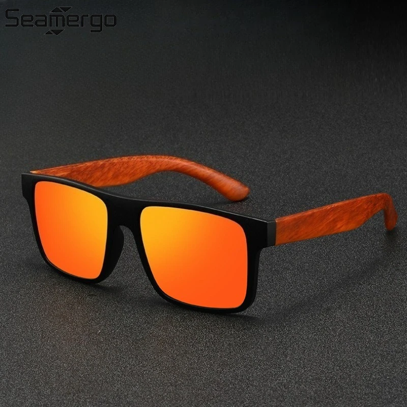 SEAMERGO Retro-Sonnenbrille mit großem Rahmen, polarisiert, für Damen und Herren, mit Bambus- und Holzbügeln, individuell und bequem