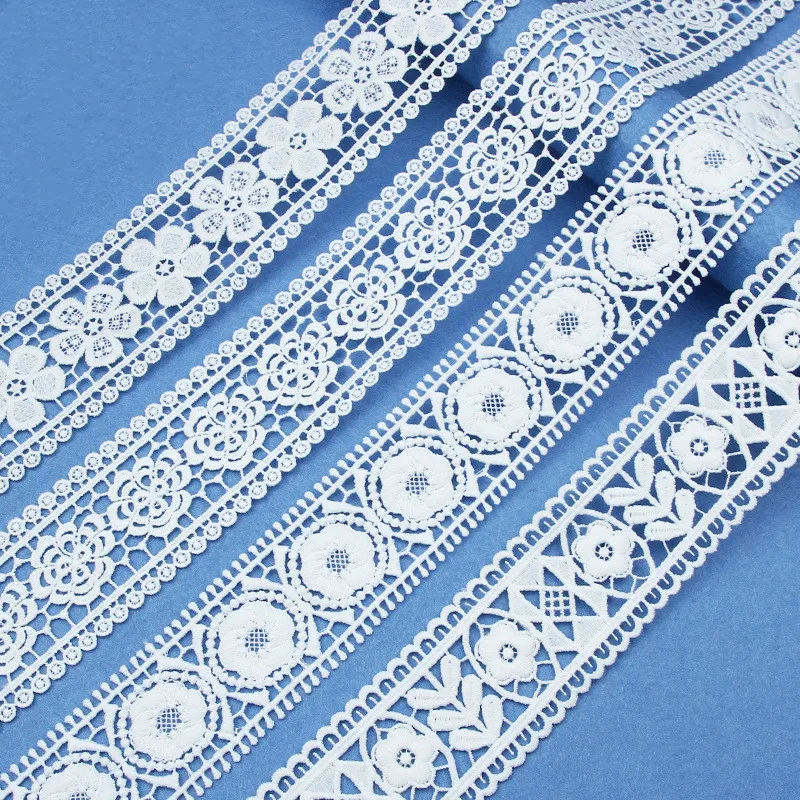 5Yards White Cotton Embroidered Lace Trim Ribbons Fabric DIY Sewing Handmade Craft Materials Clothes Wedding Party Accessories