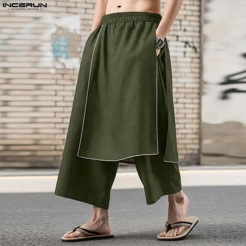 

Мужские брюки INCERUN: модные повседневные джоггеры с асимметричным дизайном, эластичным поясом и широкими штанинами, уличный стиль, коллекция 2026