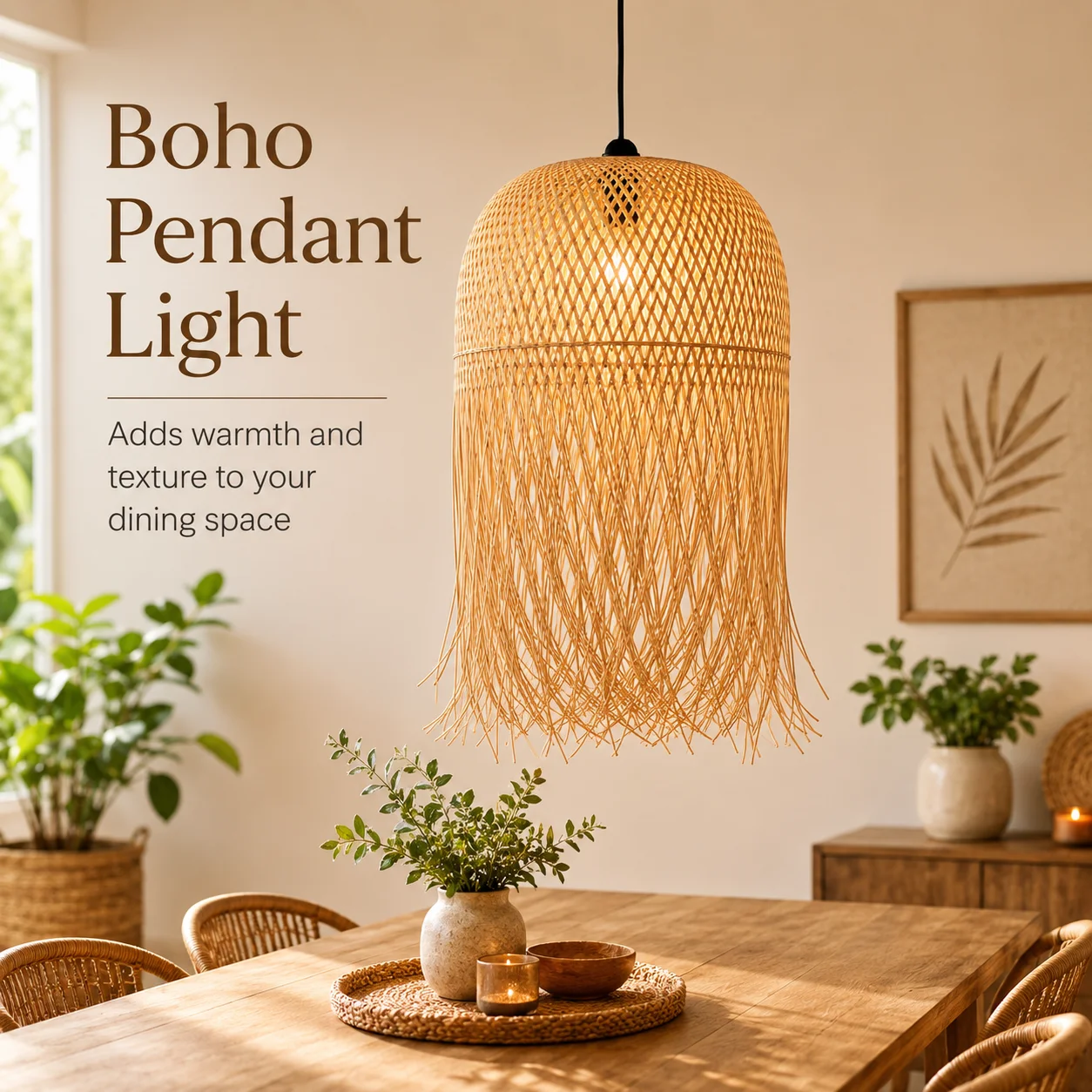 

JOYINLED E27 Wicker Pendant Light for Kitchen Island Retro Bamboo Art Hand-Woven Bamboo Pendant Lamp for Living Room Dining Room